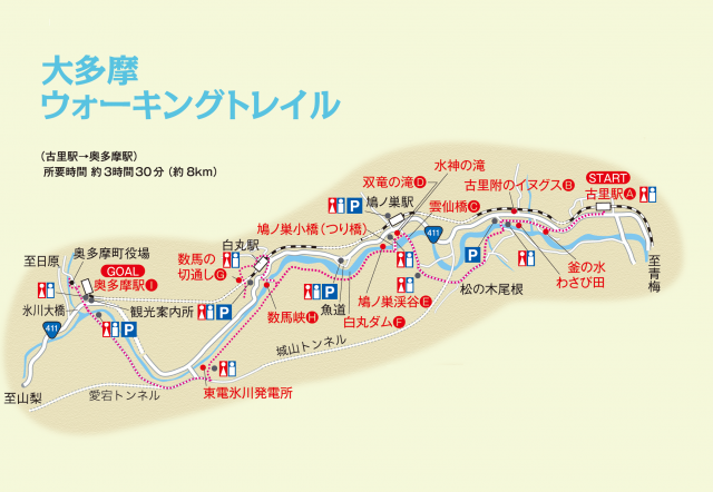 大多摩ウォーキングトレイル（古里～氷川）コースガイド図